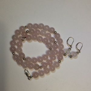 Pink Quartz & Sterling Silver necklace & Earrings